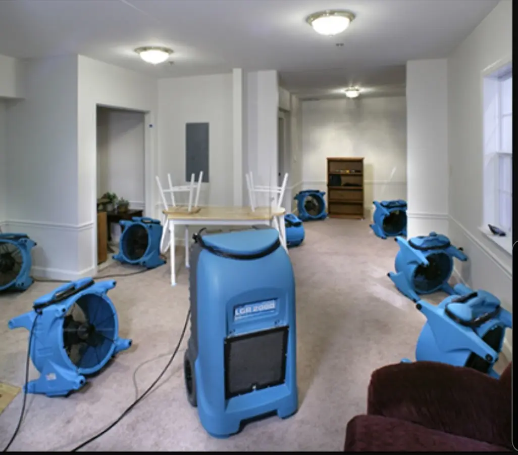 Air movers and dehumidifier setup for Water Extraction & Removal in Schroeppel